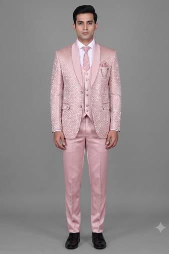 Blush pink jacquard designer tuxedo for men