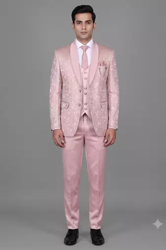 Blush pink jacquard designer tuxedo for men