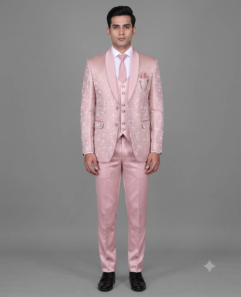Blush pink jacquard designer tuxedo for men