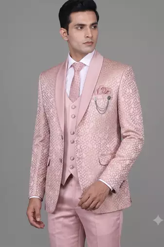 Blush pink jacquard designer tuxedo for men