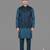 Teal blue geometric jacquard nehru jacket for men