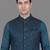 Teal blue geometric jacquard nehru jacket for men