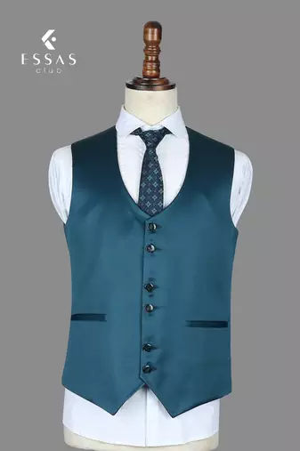 Teal blue geometric jacquard nehru jacket for men