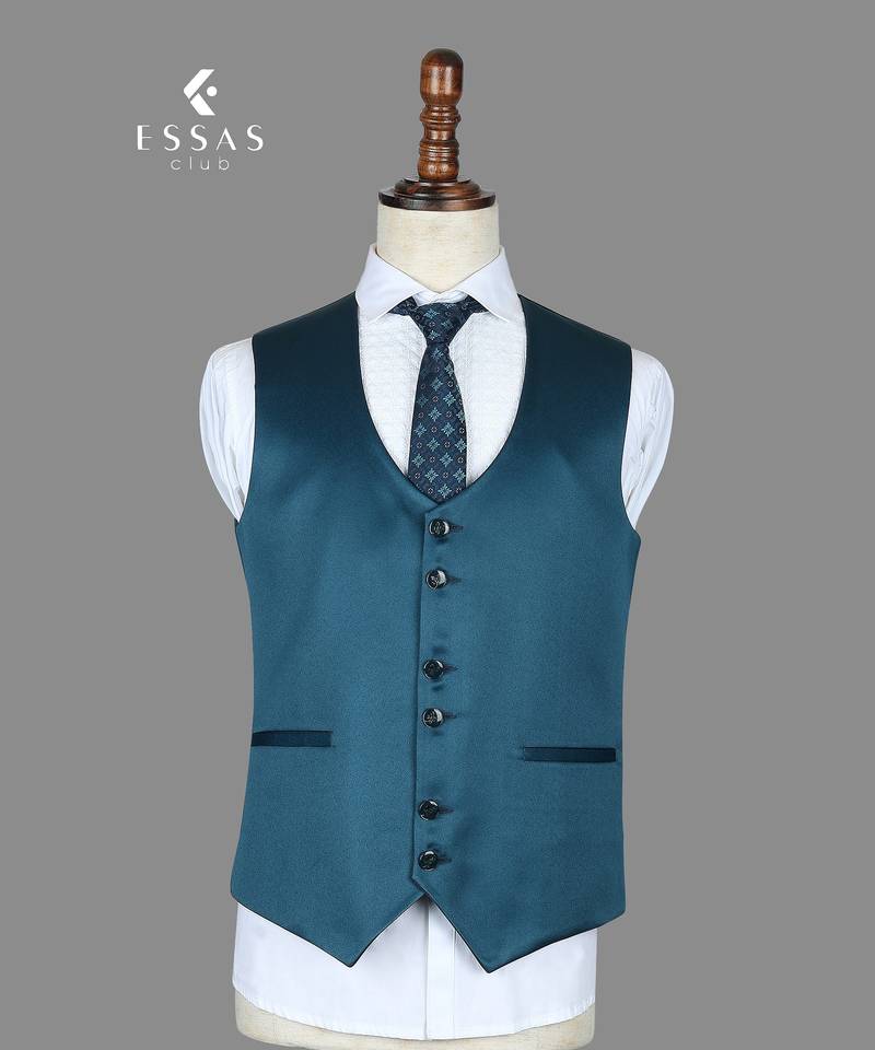 Teal blue geometric jacquard nehru jacket for men
