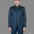 Teal blue geometric jacquard bandhgala suit for men