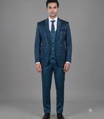 Teal blue geometric jacquard designer tuxedo for men