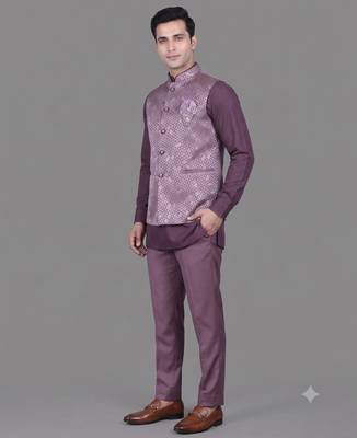 Lavender geometric jacquard nehru jacket for men 1
