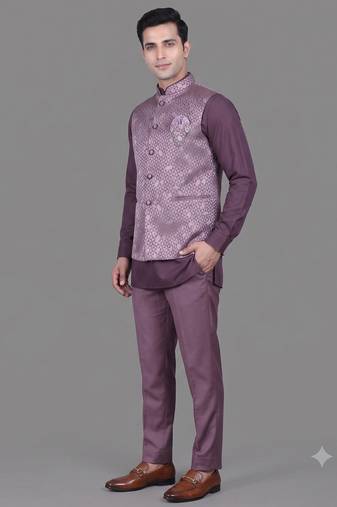 Lavender geometric jacquard nehru jacket for men