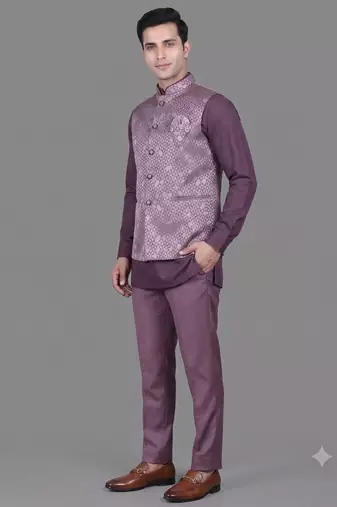 Lavender geometric jacquard nehru jacket for men