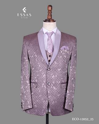 Lavender geometric jacquard nehru jacket for men 3