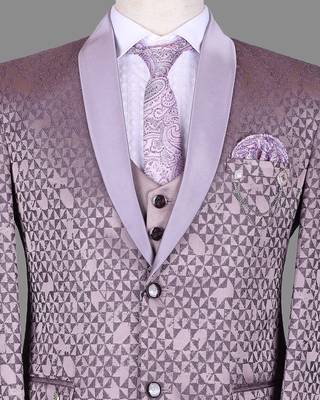 Lavender geometric jacquard nehru jacket for men 4
