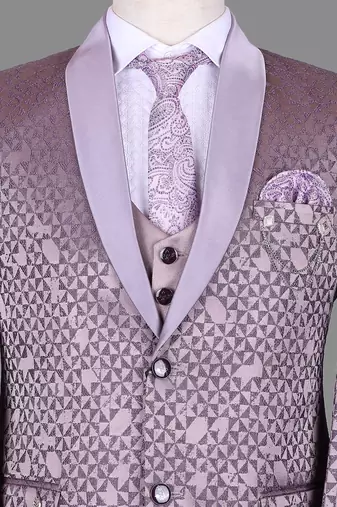 Lavender geometric jacquard nehru jacket for men