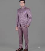 Lavender geometric jacquard bandhgala suit for men