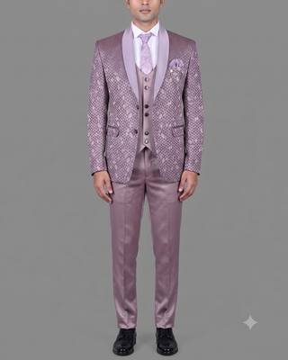Lavender geometric jacquard designer tuxedo for men 1