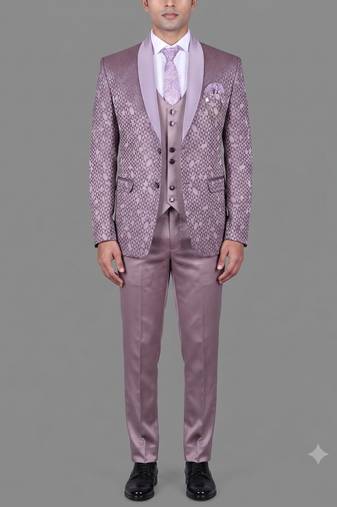 Lavender geometric jacquard designer tuxedo for men