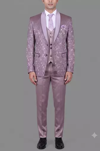 Lavender geometric jacquard designer tuxedo for men