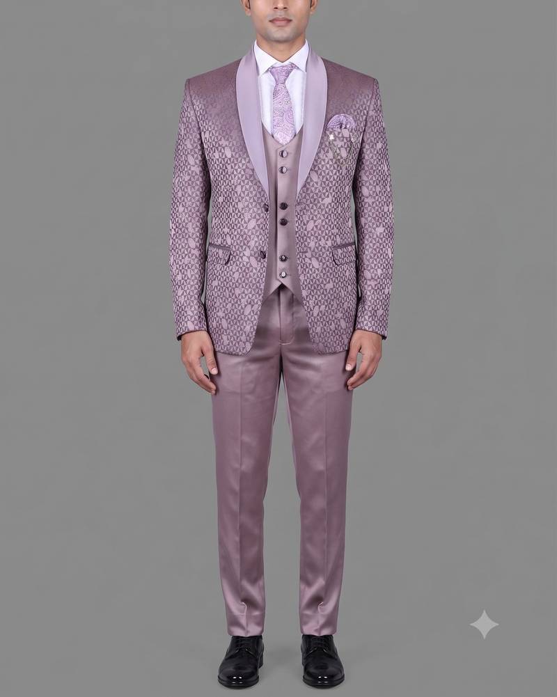 Lavender geometric jacquard designer tuxedo for men