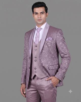 Lavender geometric jacquard designer tuxedo for men 2
