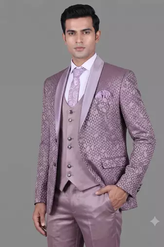 Lavender geometric jacquard designer tuxedo for men