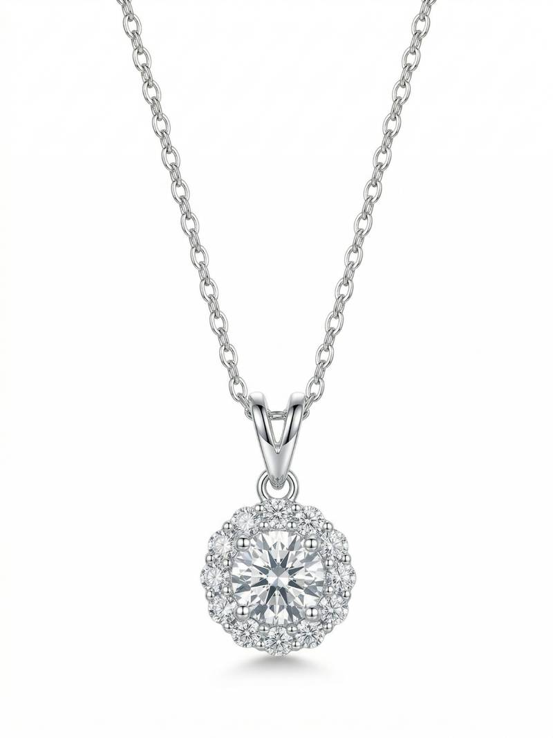 925 sterling silver celestia halo sparkle necklace for women