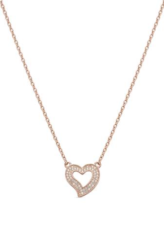 925 sterling silver rose gold open heart cz necklace for women