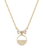 925 sterling silver golden bow circle necklace for women