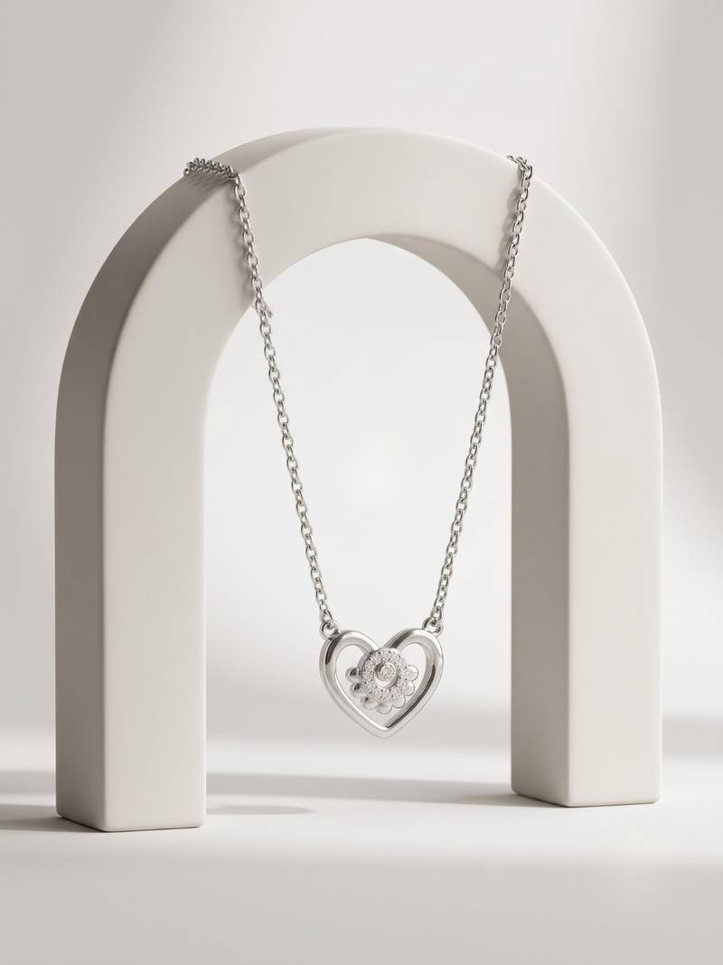 925 sterling silver silver bloom heart necklace for women
