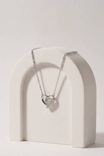 925 sterling pure silver radiant pavé heart necklace for women