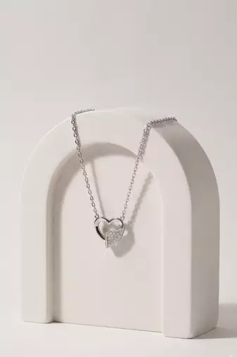 925 sterling pure silver radiant pavé heart necklace for women