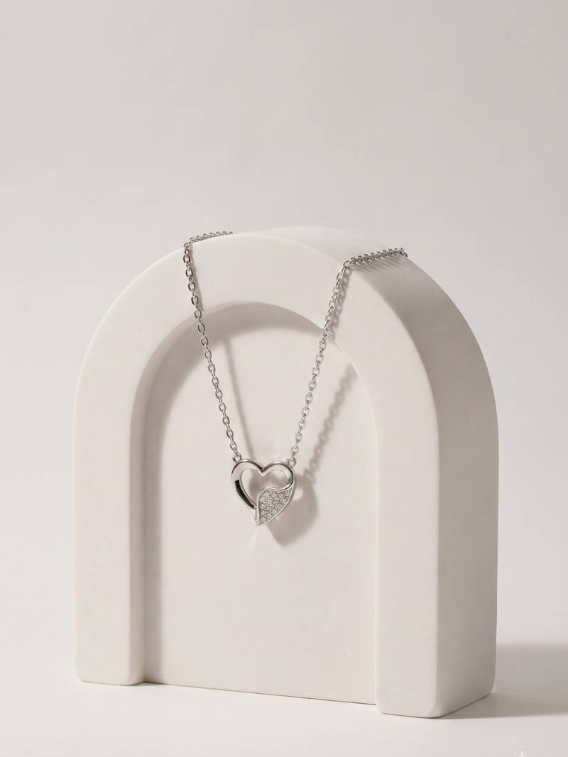 925 sterling pure silver radiant pavé heart necklace for women