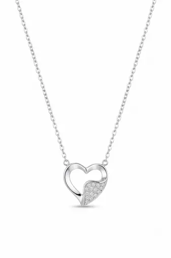 925 sterling pure silver radiant pavé heart necklace for women