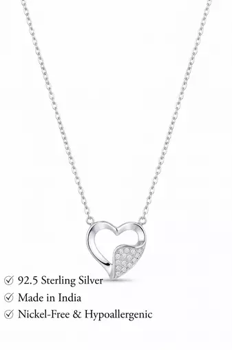 925 sterling pure silver radiant pavé heart necklace for women
