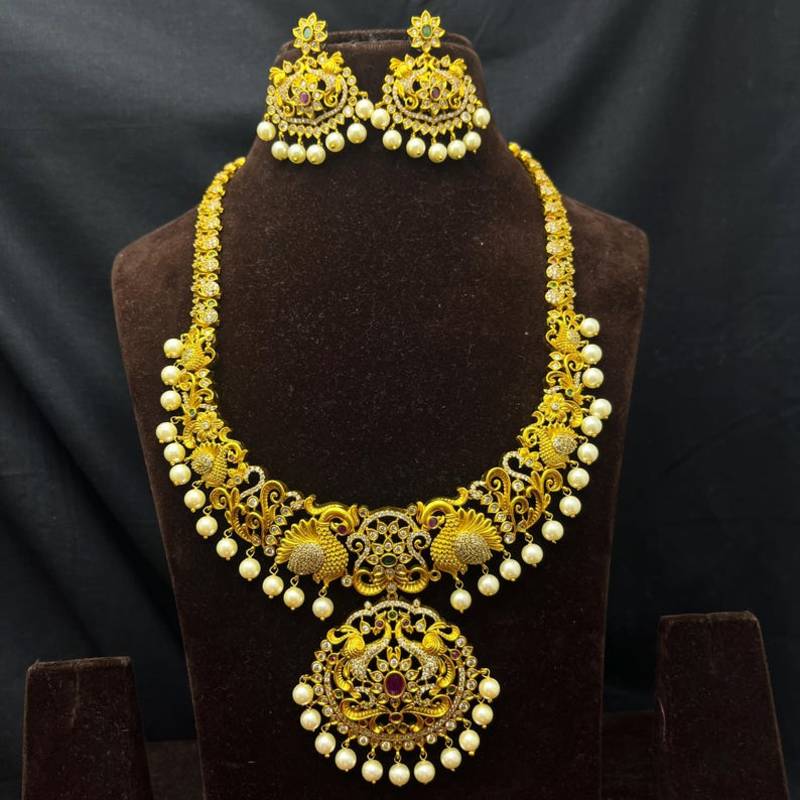 South Indian Peacock Bridal Necklace Set, Temple Jewelry with Earrings