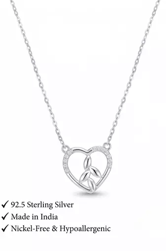 925 silver enchanted leaf heart necklace for women