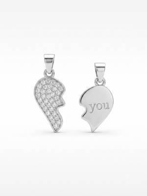 925 sterling silver split heart "you" couple pendant without chain 2