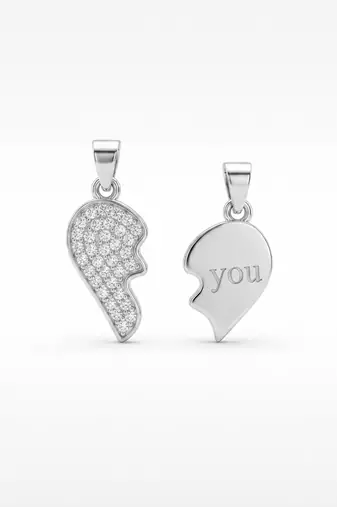 925 sterling silver split heart "you" couple pendant without chain