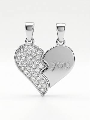 925 sterling silver split heart "you" couple pendant without chain 3