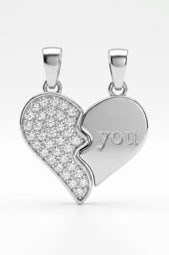 925 sterling silver split heart "you" couple pendant without chain