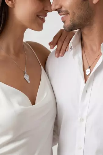 925 sterling silver split heart "you" couple pendant without chain