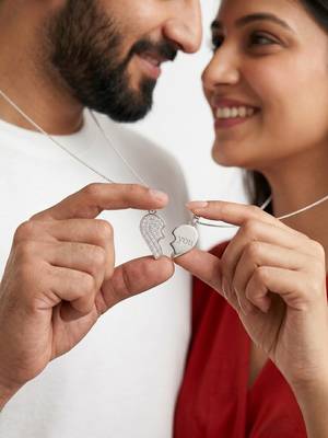 925 sterling silver split heart "you" couple pendant without chain 5