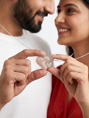 925 sterling silver rose gold interlocking heart couple pendant without chain 1
