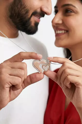925 sterling silver rose gold interlocking heart couple pendant without chain