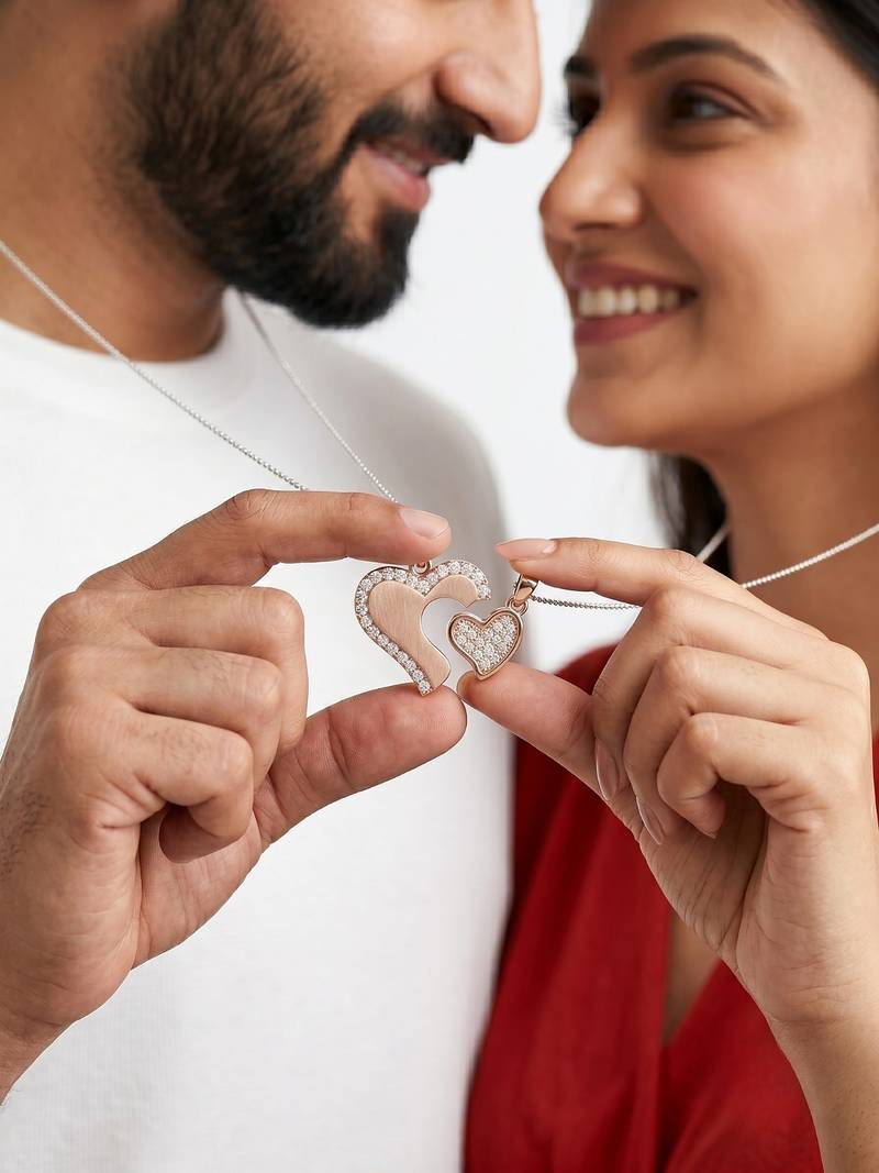 925 sterling silver rose gold interlocking heart couple pendant without chain