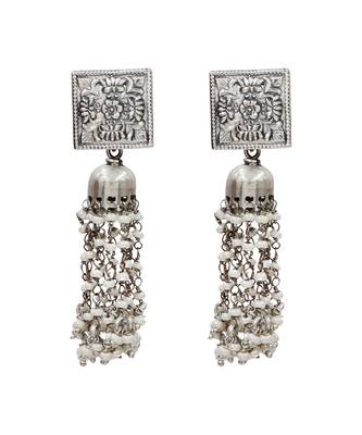 Silver plated heritage tassel oxidised jhumka earrings 1