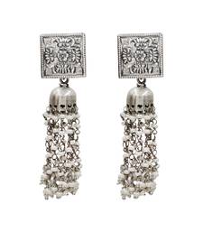 Silver plated heritage tassel oxidised jhumka earrings