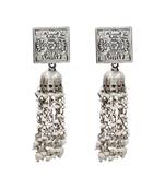 Silver plated heritage tassel oxidised jhumka earrings