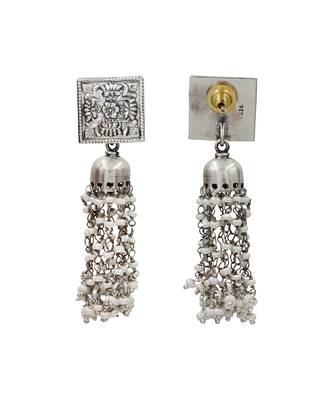 Silver plated heritage tassel oxidised jhumka earrings 2