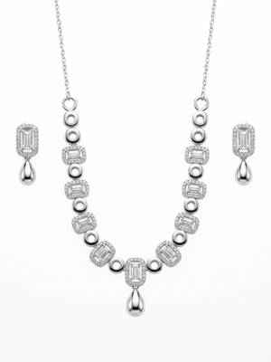 925 sterling silver emerald halo drop necklace set with earrings 1