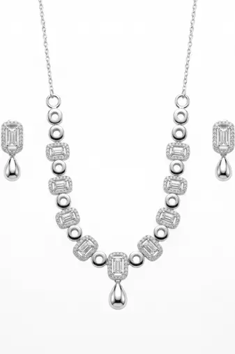 925 sterling silver emerald halo drop necklace set with earrings