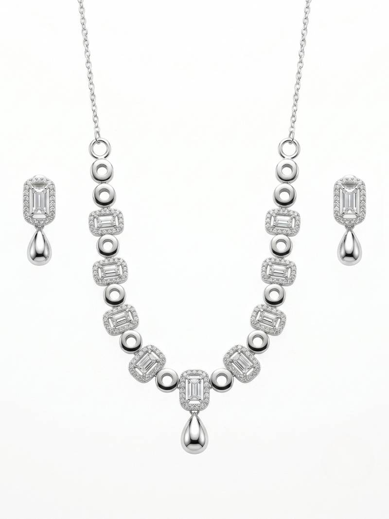 925 sterling silver emerald halo drop necklace set with earrings
